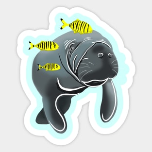 Dugong and Golden Trevally Fishes Sticker